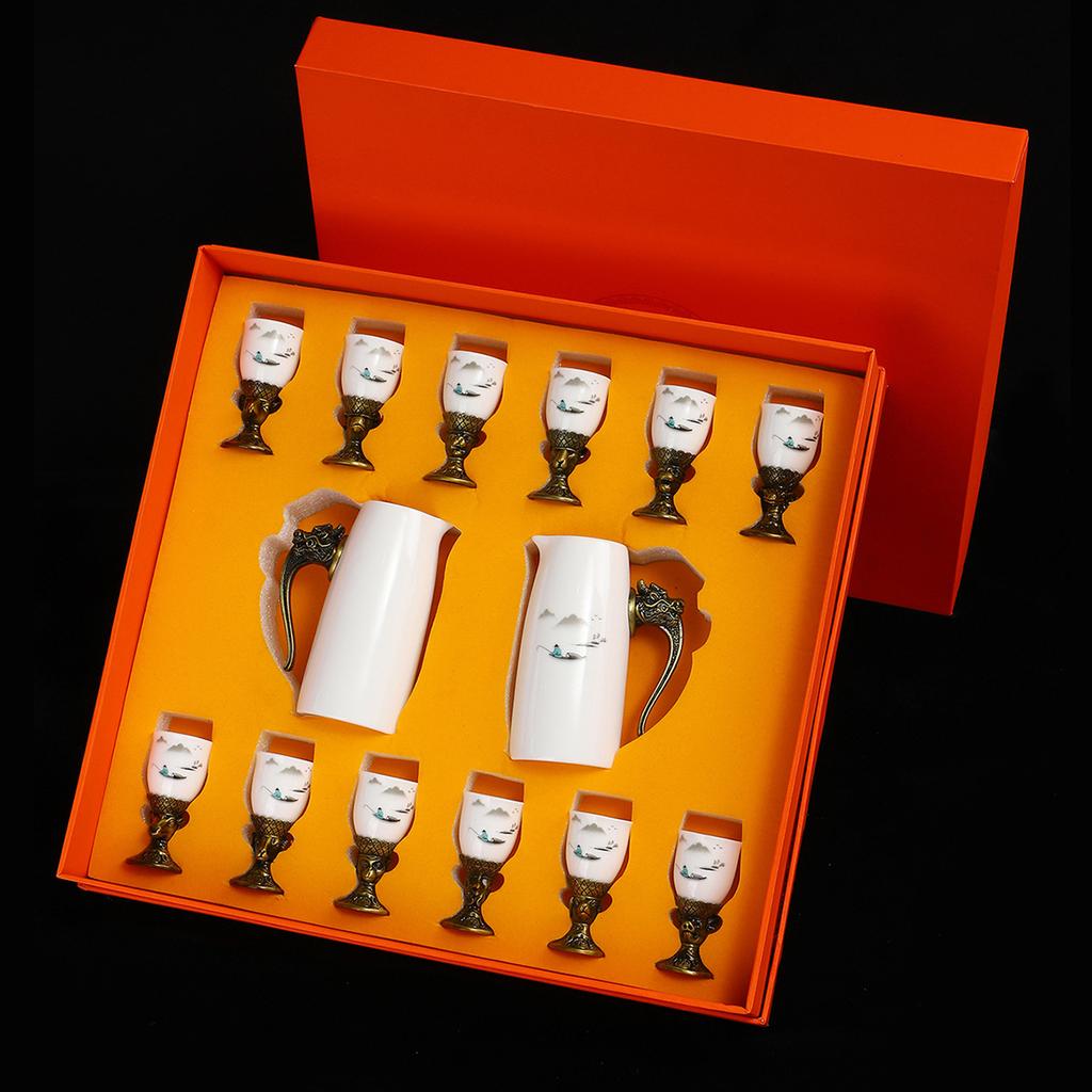 Zodiac Small Wine Glass Ceramic Wine Dispenser Baijiu Cup Spirits Cup One Cup High-End Light Luxury Gift Box Set