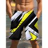 Men's Trendy Printed Beach Shorts with Geometric 3D Print, - Relaxed Polyester Drawstring Waist