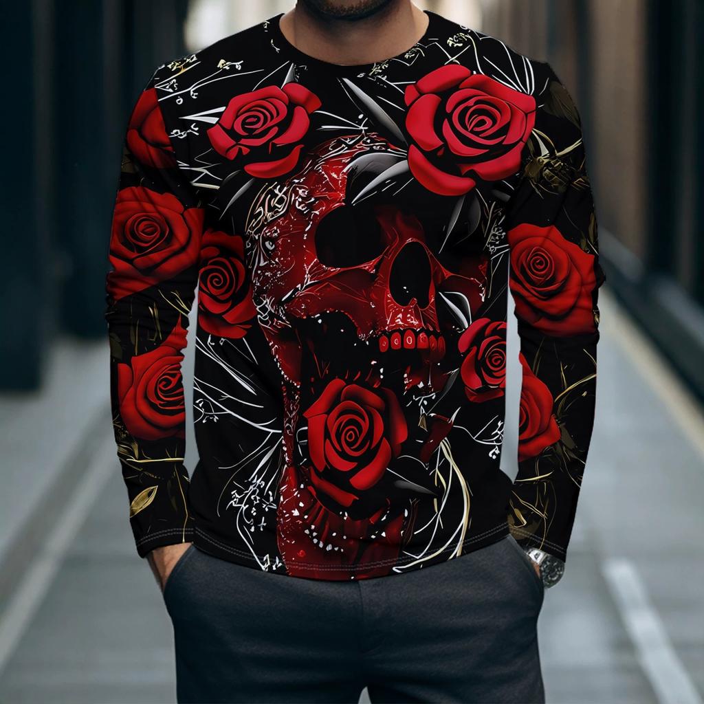 Autumn and Winter Men's 3D Printed Crew Neck Long Sleeve T-Shirt Christmas Dress