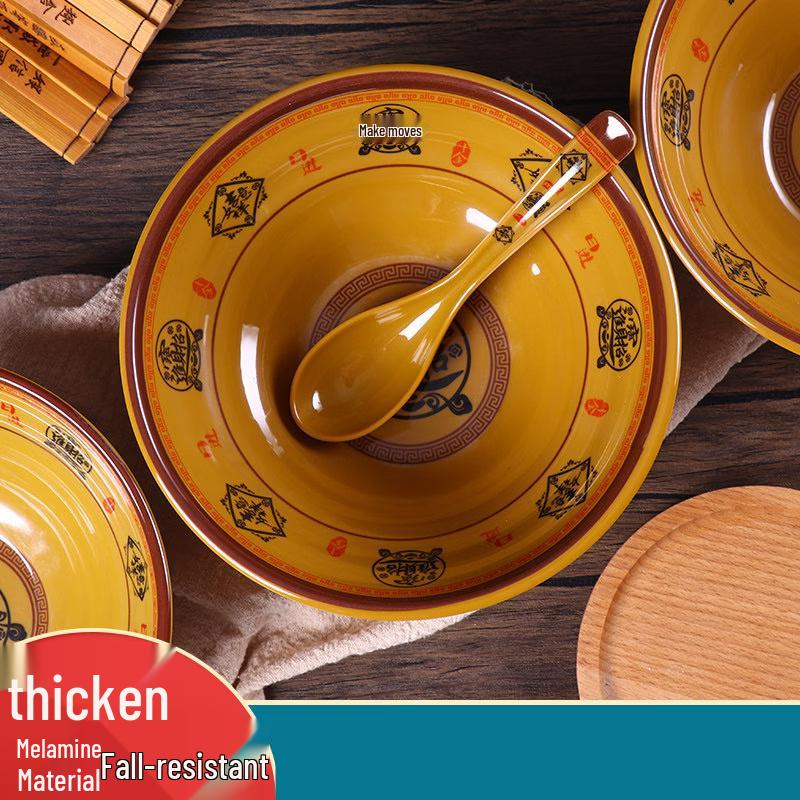 Jingbaodi Auspicious 9.5-inch Tempered Melamine Chinese Ramen Bowls (Set of 10)