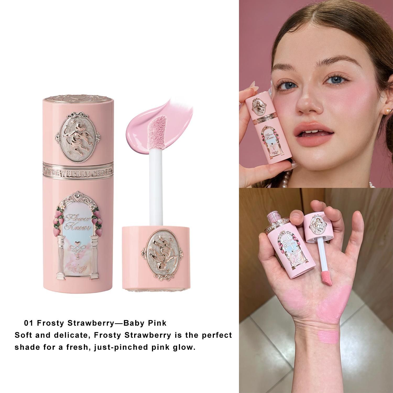 Flower Knows Aardbeien Cupido Vloeibare Blos Met Poederdons Lichtgewicht Hydraterend Mengbaar Wangkleur Langdurige Natuurlijke Make-up