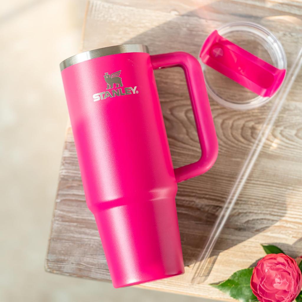 STANLEY H2.0 Vacuum Quencher, 0.88L, Camellia Design, Insulates Cold Water, Heavy-Duty Lid, Straw, Water BottleTumbler, 1 Liter, SummerOutdoor Use,