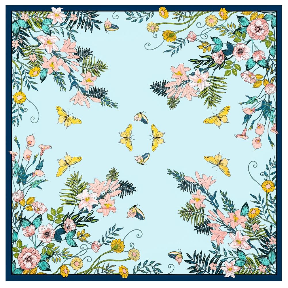 130*130cm 100% Twill Silk Luxury Women Scarf Floral Print Pashmina Beach Shawl Bandana Wraps Femme Fourlard Echarpes Stoles