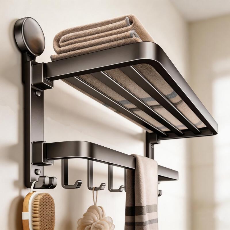 Xinpei Foldable Space Aluminum Suction Cup Towel Rack