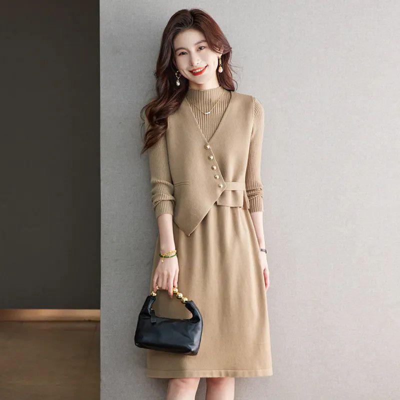 

Chic Knit Vest & Sweater Dress Set for Early Autumn 2XL 65-72.5kg хаки