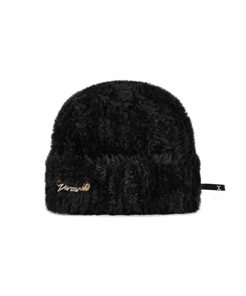 Bajal Safety Pin Fur Beanie Black