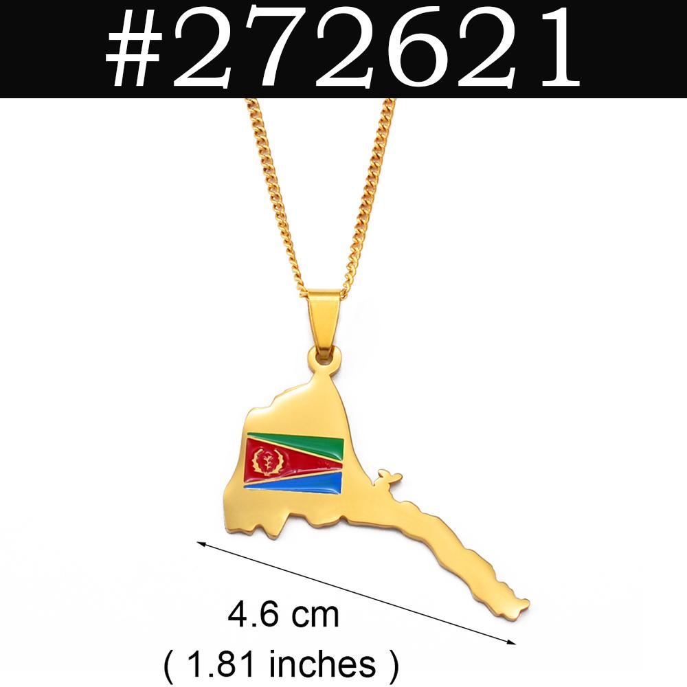 Eritrea Map Flag Pendant Necklace Silver/Gold Color Stainless Steel Jewelry for Women - Men African Map of Eritrea #272621 Water Wave Chain&45cm / 17.7 inches золотой