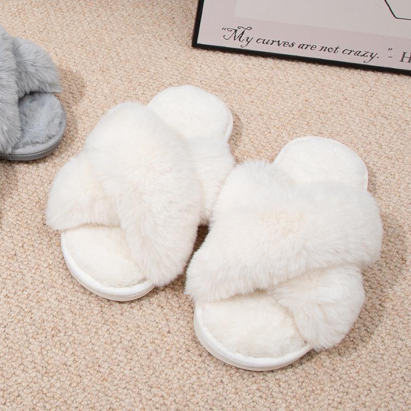 Princess style autumn and winter new high-end plush slippers women's home thickened cross cotton slippers