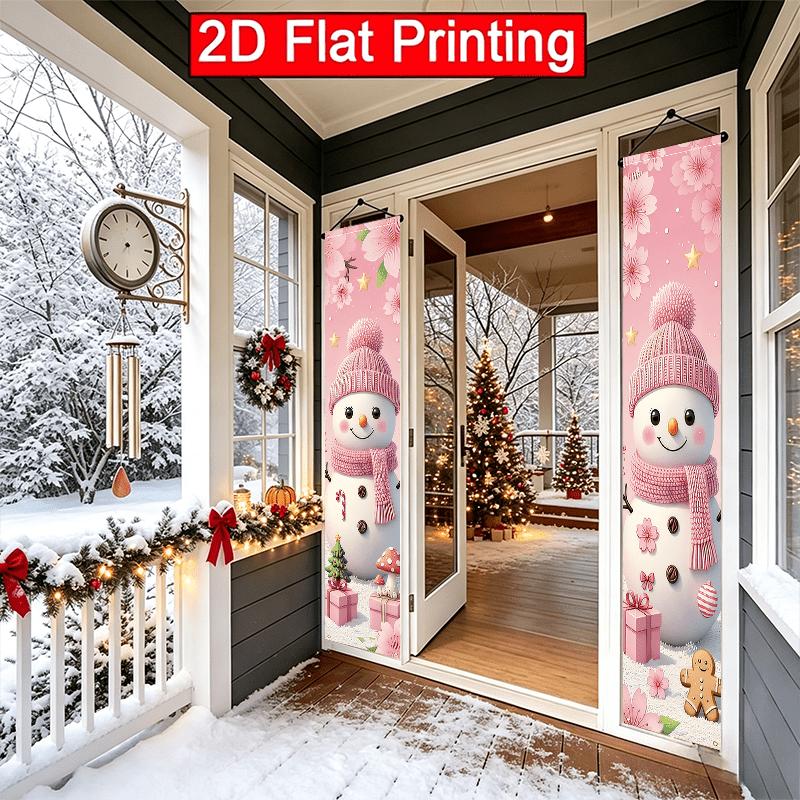2D Flat, 2pcs 2D Flat New Year Christmas Theme, 30.48X179.83 cm Polyester Door Couplet, Winter Snowman Design, Suitable for Christmas, Christmas Eve,