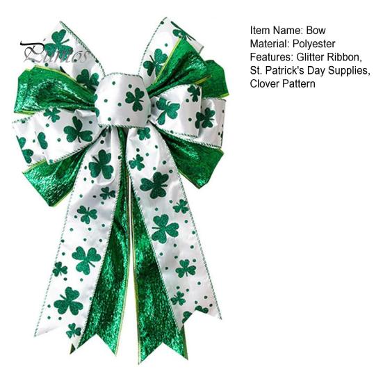 St. Patrick's Day Schleife, groß, weiß, grün, glitzernd, Kleeblatt-Schleife, irische Feiertagsdekoration, Schleifenknoten für Kranz, Baumspitze, Haustür