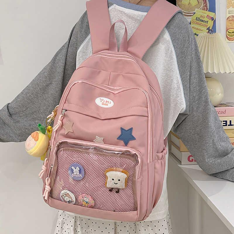 Stylish Japanese School Transparent Backpack With Adjustable Wide Straps And Water-resistant Nylon