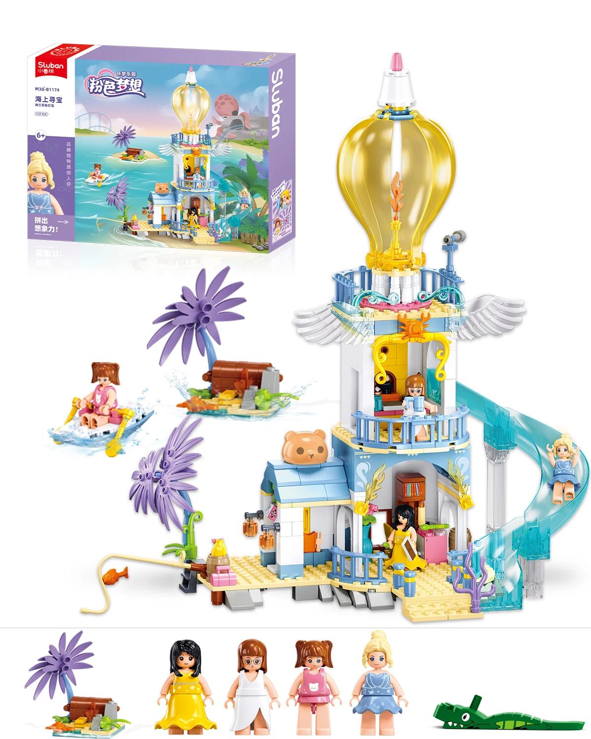 

404PCS Treasure Hunt Lighthouse Assembling Cubes Creative Play Sea View Seaside House Model Bricks Set Featuring Mini Size Dolls Kids Toy Sets Gifts With Box