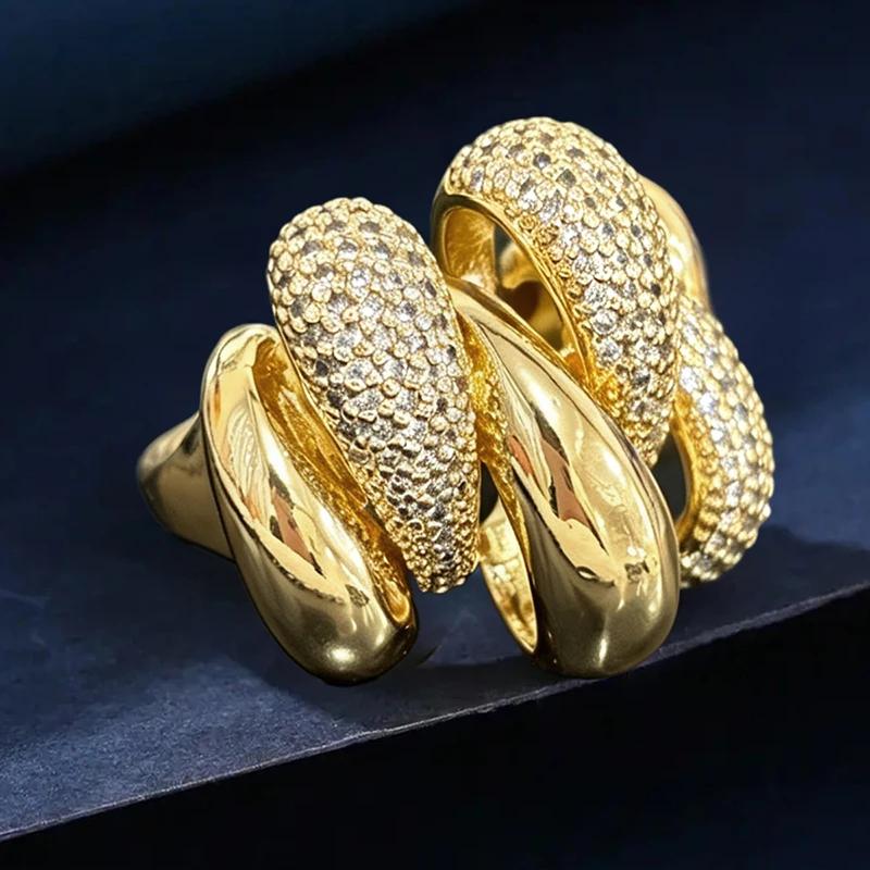 Statement Intertwined Claw Design Luxury Ring for Women Inlaid Shiny Cubic Zirconia Gorgeous Party Hiphop Trendy Jewelry
