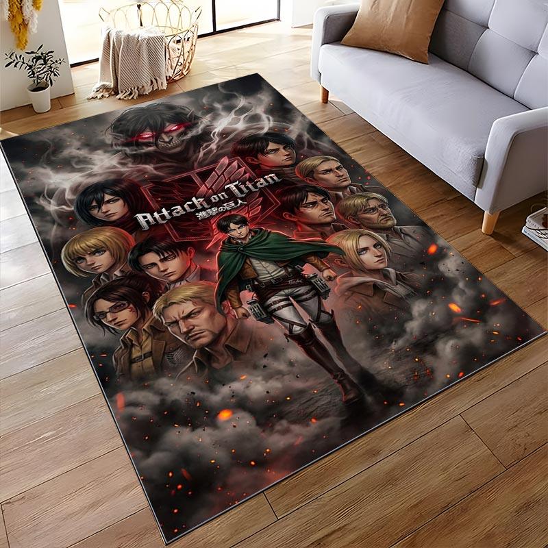 "Attack On Titan Anime Carpet Red Smoke Design for Living Room" Suitable for Use As an Anti-slip for Living Room Bedroom Sofas