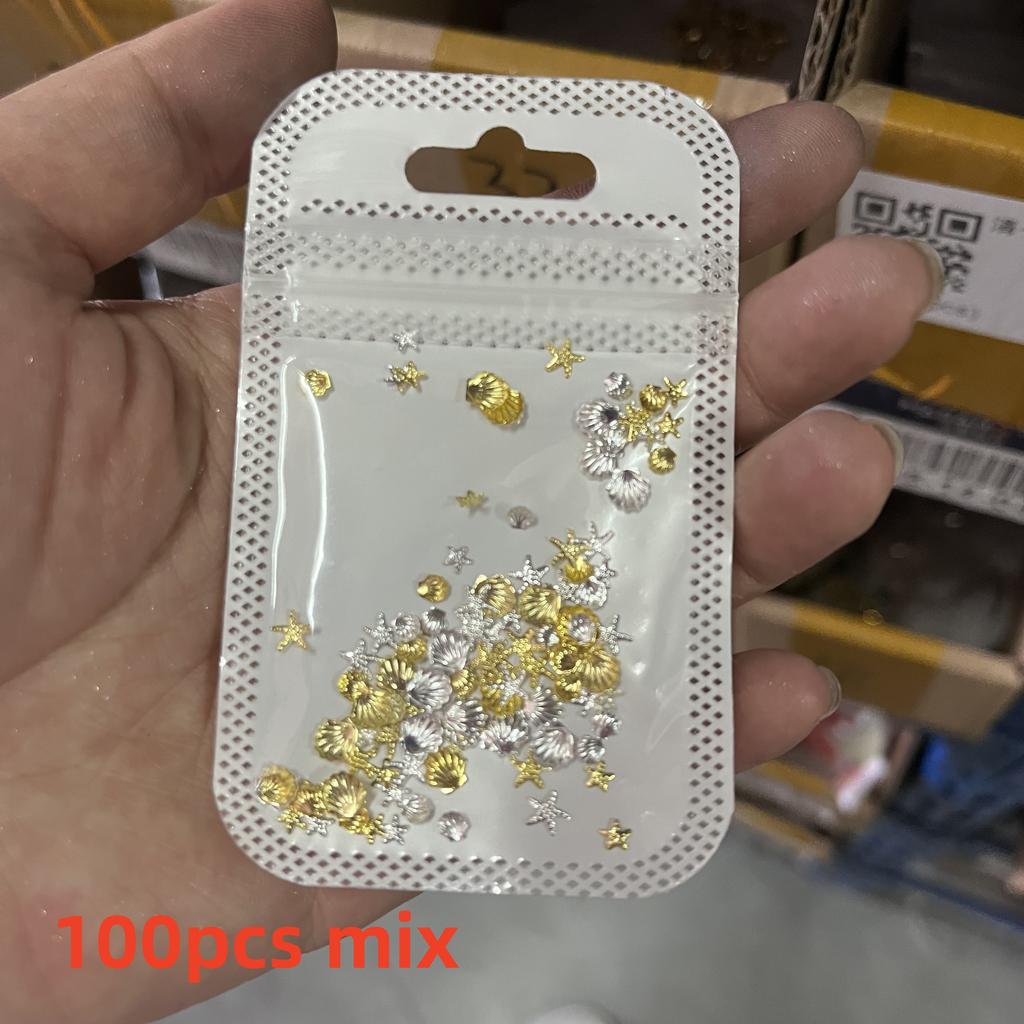 Ocean Starfish Shell Nail Charms Golden Silver Metal Nail Art Decoration 3D Nail Rivet Metallic Slice DIY Manicure Nail PartsY2K