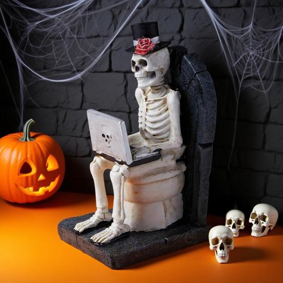 Creative Skeleton Ornament Funny Halloween Desktop Decoration Horror Theme Office Prank Props Gift for Programmers
