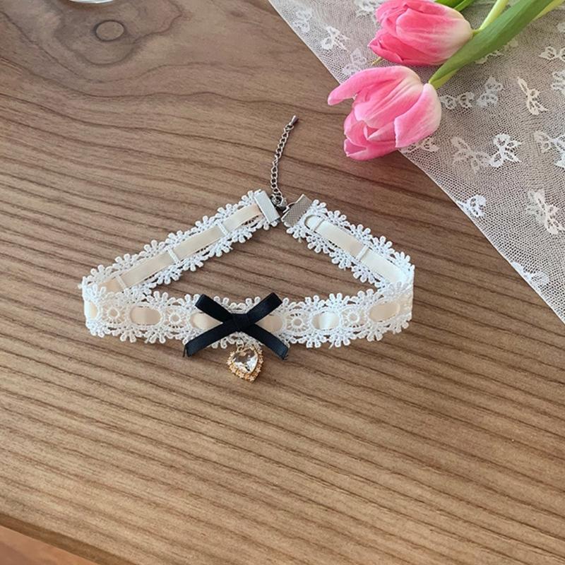 Bowknot Heart Necklace Adjustable Collarbone Chain Bow Pendant Clavicle Chain