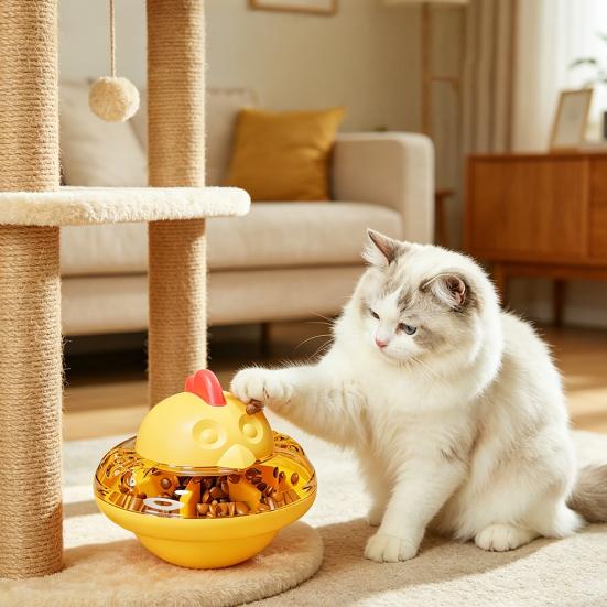 Interactive Wobbling Cat Toy Adjustable Cat Treat Dispenser Toy Chicken Shape Cat Feeder Puzzle Toy for Cats Mental Stimulation Entertainment