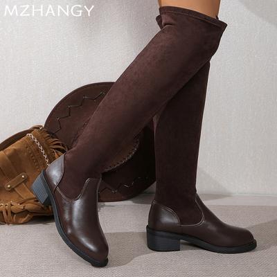 Fashion Women Suede High Boots Chunky Over The Knee Shoes Woman 2025 Trend Winter Low Heels Snow New Dress Motorcycle Boots Mujer Botas