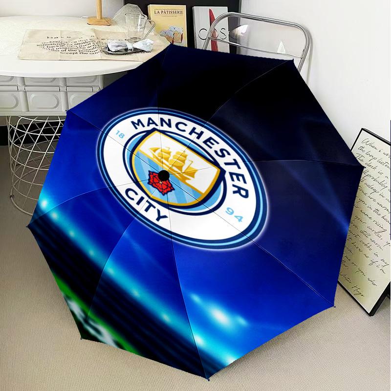 1 Pezzo Ombrello Pieghevole Stampato Manchester City F.C, Ombrello Automatico a 8 Stecche per Viaggio, Campeggio, Regali per Fan, Regali di Natale
