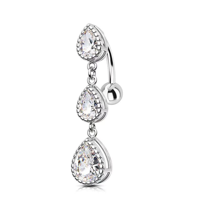 Upside Down Peach Heart Teardrop Zircon Belly Button Ring, 316 Stainless Steel Navel Jewelry