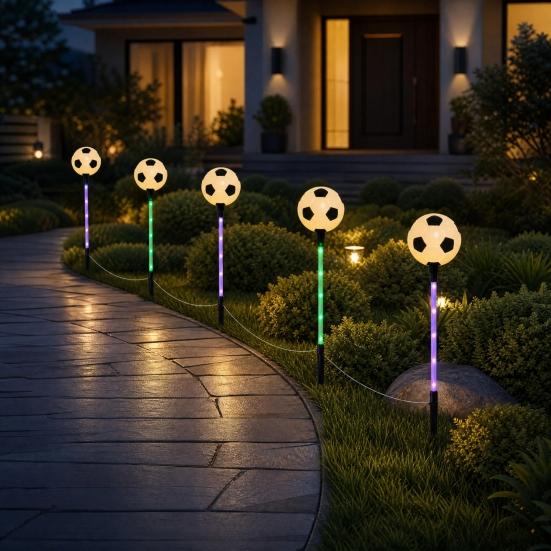 Yousheng Solar Soccer Light Outdoor, 8 Modes Color Changing Football Garden Stake Light, Waterproof Landscape Lamp for Yard Patio Lawn, Sports Fan
