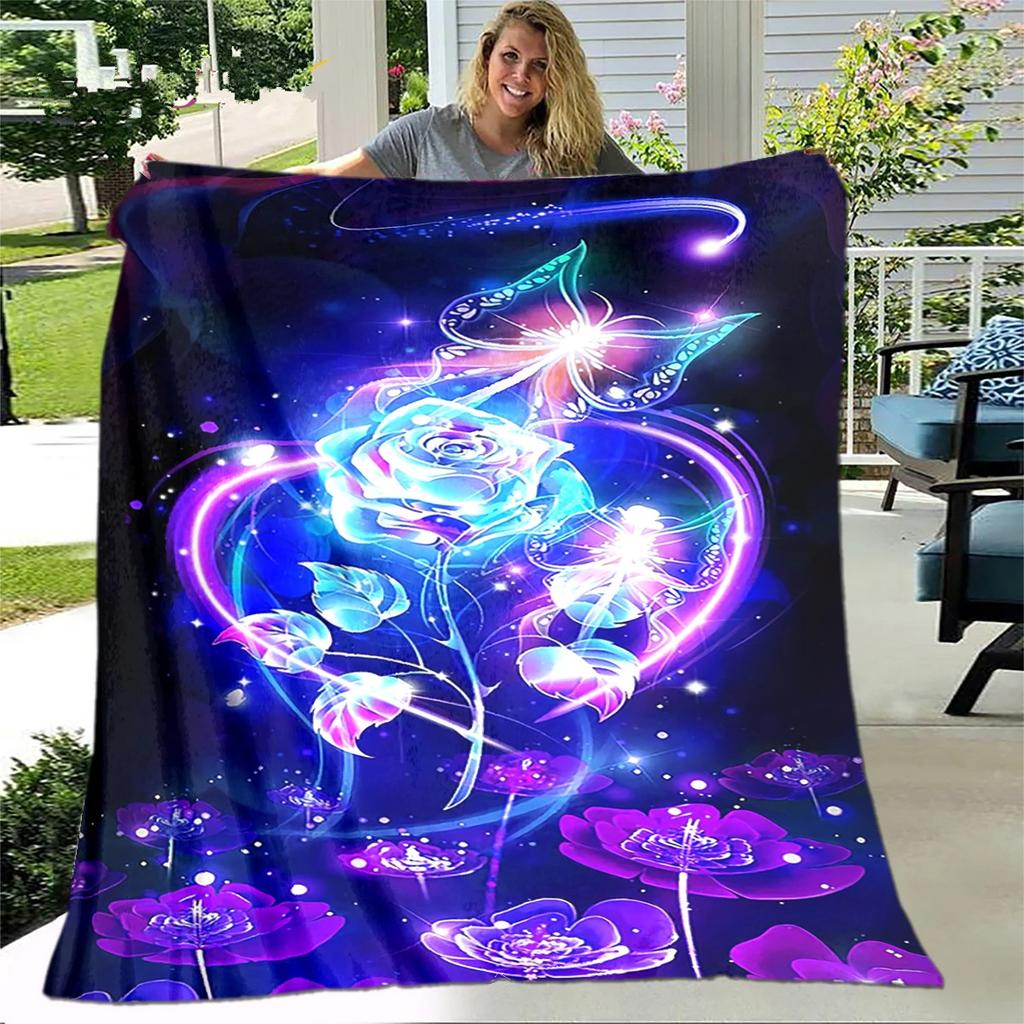 Rose Print Flannel Blanket Soft Warm All Season Blanket Sofa Bedroom Office Blanket
