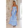 Maxi abito da donna a righe con spalline sottili e vita alta