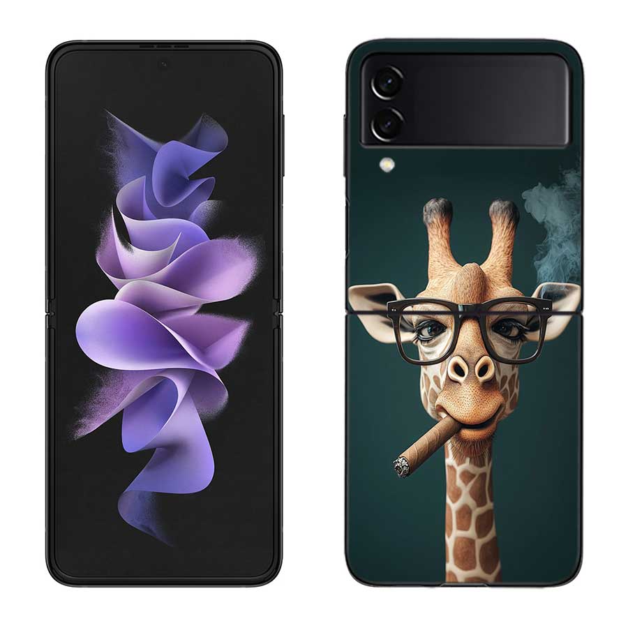 Žirafy Mají Dlouhé Krky Pouzdro Na Telefon Pro Samsung Z Flip 7 6 5G Galaxy Z Flip 5 4 3 Černé Pevné Kryt Buněčného Telefonu Luxusní PC Skořápka Coque