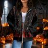 Women's Casual Long Sleeve Zip-Up Halloween Print Hooded Sweatshirt