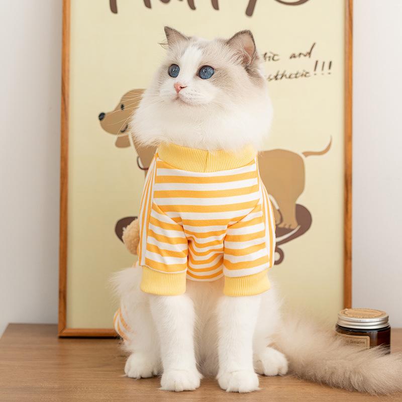 Cat clothes autumn and winter warm German velvet striped three-dimensional bear four-legged loungewear cat air-conditioning clothing pet clothing