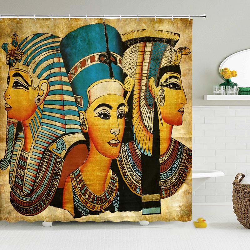 Afrikanische Kultur Duschvorhang Dekor Für Badezimmer Polyester Wasserdichtes Gewebe Duschvorhänge Ägypten Pharao Badschirm