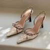 Women's Sandals High Heel Leopard Print Lace Pointed Toe   Bow Heels Women Dress Summer Sexy Designer Style Zapatillas De Mujer
