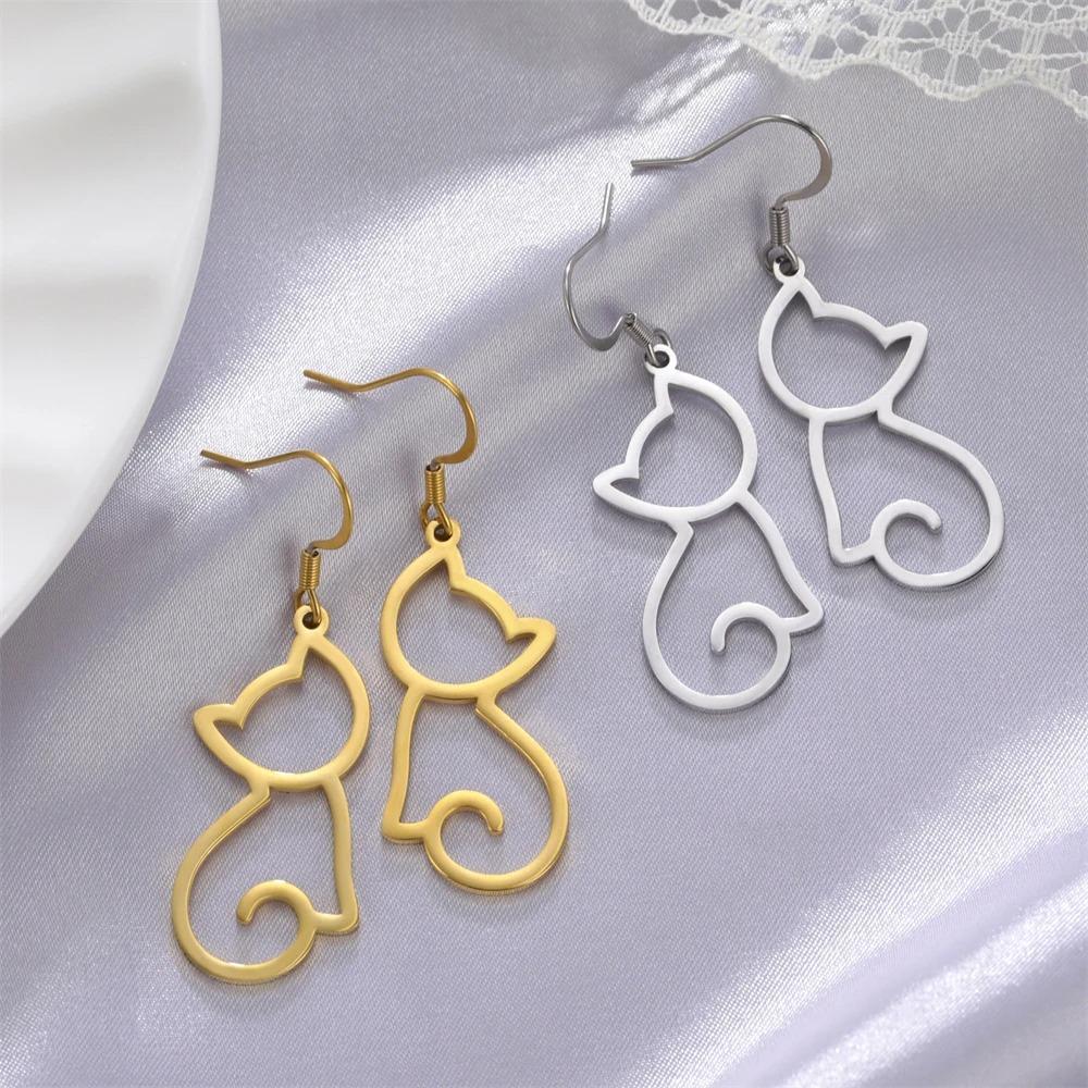 Cazador Cute Animal Cat Women's Earrings 2025 Trend Drop Earrings for Teens Girls Stainless Steel Jewelry Party Birthday Gift