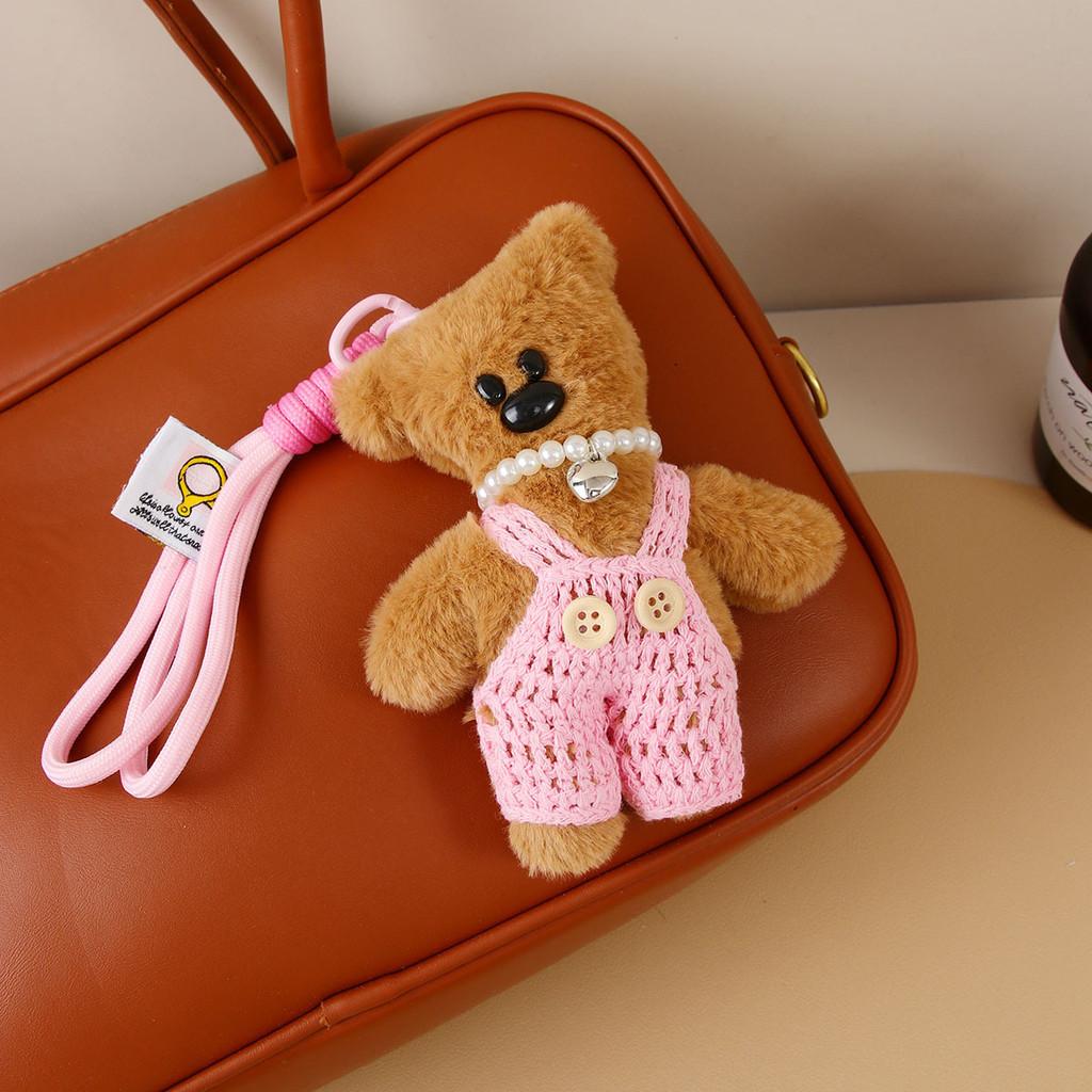 Plush Bear Keychain With Cartoon Design For Car And Bag Decor