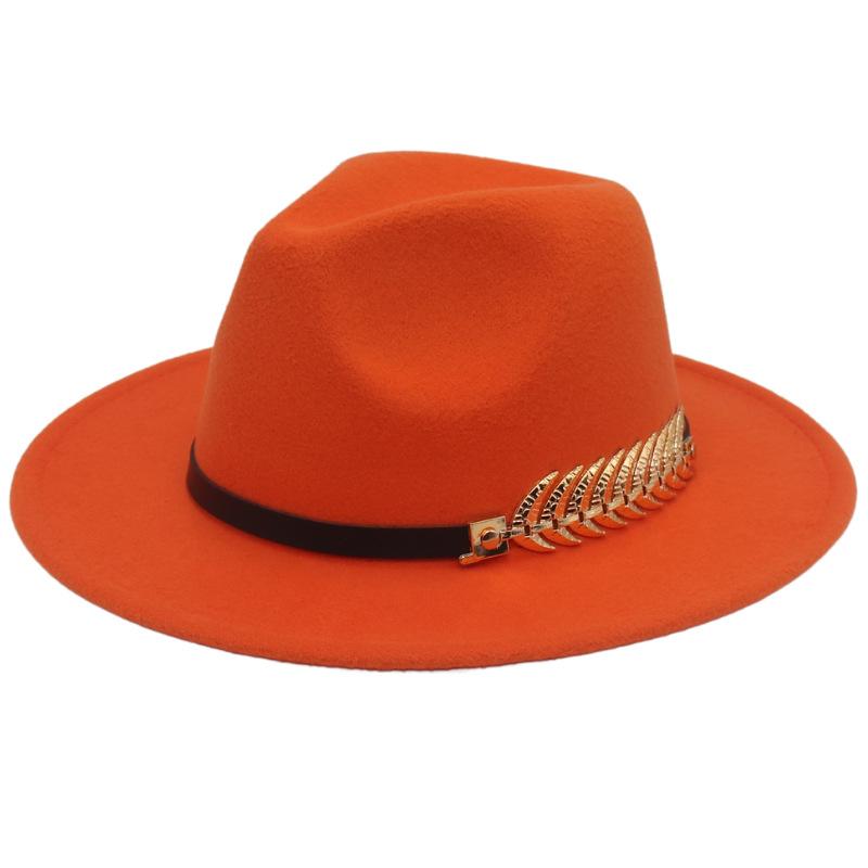 Top Hat Men'S Golden Fishbone Women'S Woolen Jazz Hat Big Brim Felt Hat Retro Hat