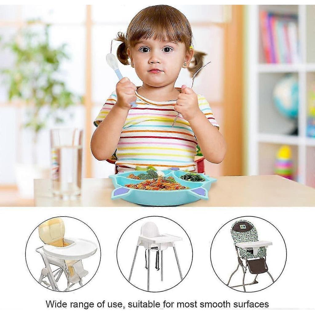 Silikone Baby Tallerken Sucker Non-slip Baby Tallerken Bpa Fri Med Skeer Til Børn Tåler Opvaskemaskine Mikrobølgeovn Dækkeserviet Høj Stol (blå)