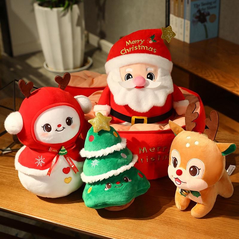Cute Christmas Plush Animal Adorable Stuffed Deer Snowman And Santa Claus Figure For Home Decor