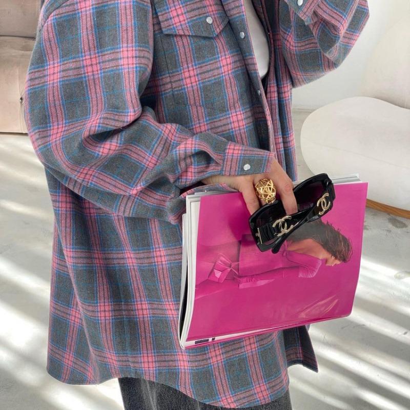 Camicie a Righe e a Quadri Morbide da Donna Stile Retrò Primavera/Autunno 2026 Collo a Revers a Quadri Manica Lunga Tasca Camicetta Casual Semplice Elegante Top Abbigliamento da Ufficio