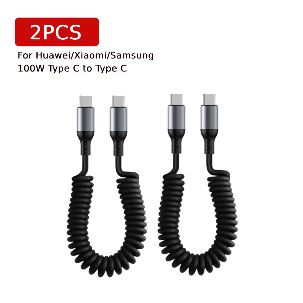 1/2PCS 100/27/66W Spring Short Data Cable 6A Spring Data Cable Charger for Huawei/Xiaomi/Samsung for iPhone 15/14/13/12