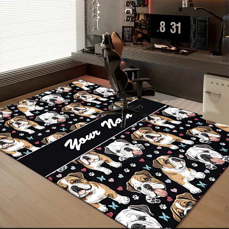 1PC Custom Name Bulldog Notebook Theme Floor Mat Ideal for Living Room, Game Rooms, Office, Bedroom,Floor Mat Playful Design