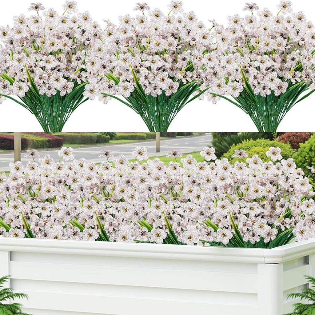 24 Bundles Artificial Flowers for Outdoor,No Fade Fake Flowers Faux Plants for Decoration Hanging Planters Indoor Outside Garden Porch Home Wedding