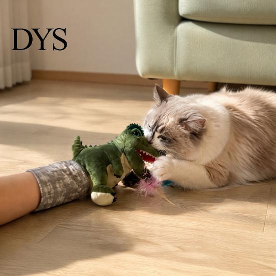 Gift for Cat Lovers Wrestling Glove with Arm Sleeve, Dinosaur Interactive Toy, Puppet Bite Proof Handling Protective 2 Feather Toys Indoor Cats