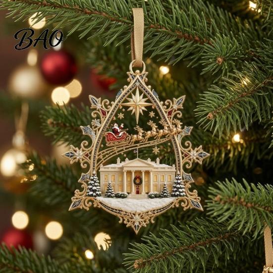 Decorative Fireplace Hanging Props 250th Anniversary USA White House Christmas Tree Ornament, 2D Acrylic 1776-2026 Commemorative Indoor Outdoor