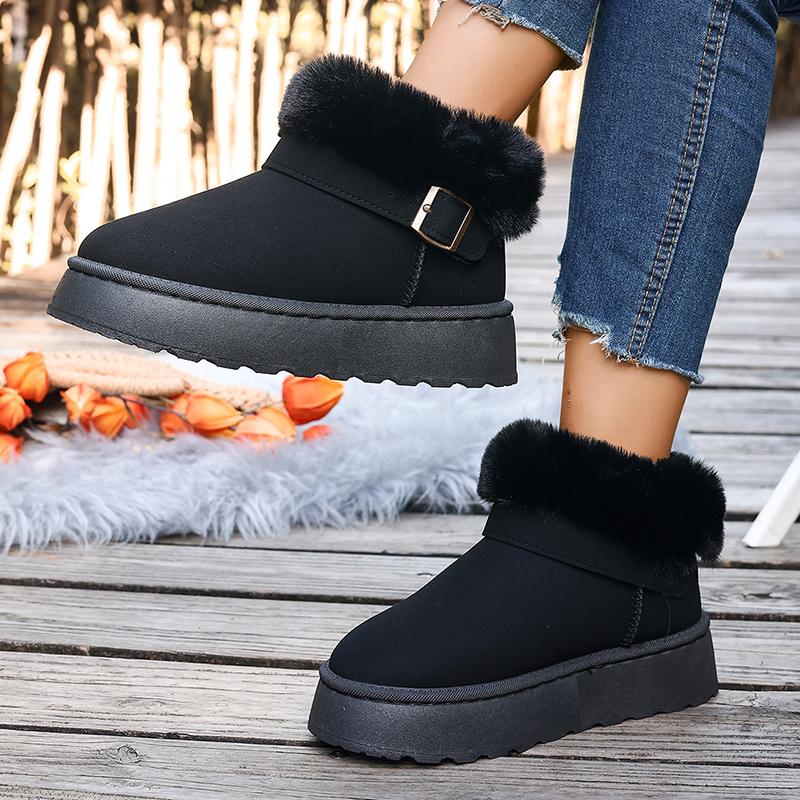 Fashion Fluffy Fur Platform Snow Boots Women 2025 Fashion Buckle Short Plush Ankle Boots Woman Comfortable Thick Sole Warm Winter Shoes