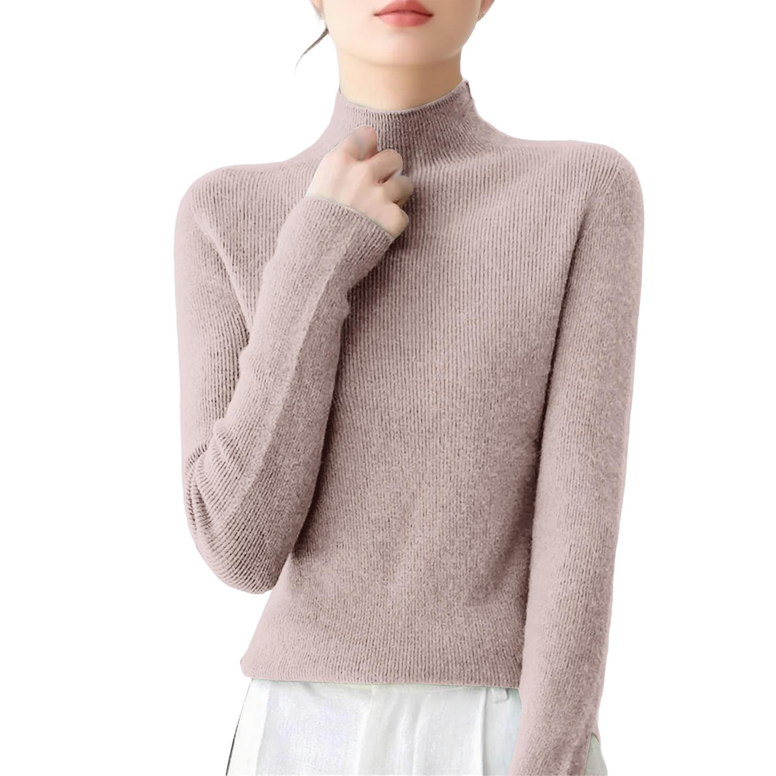 

Women s Casual Round Neck Base Layer Knitted Long Sleeve Solid Color Sweater L кофейный