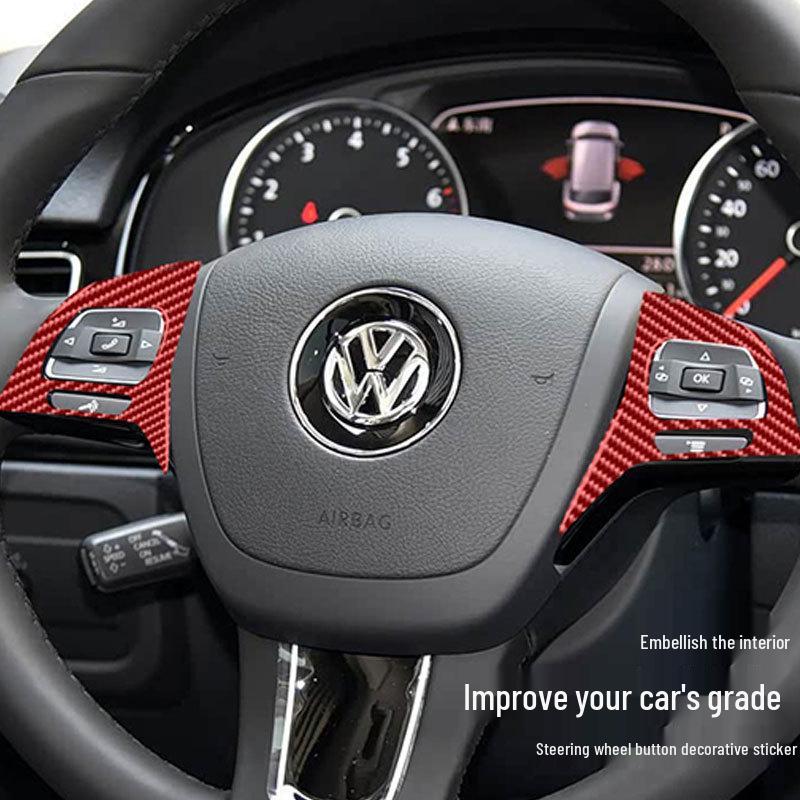 Real Carbon Fiber Steering Wheel Button Stickers for 11-18 Volkswagen Touareg