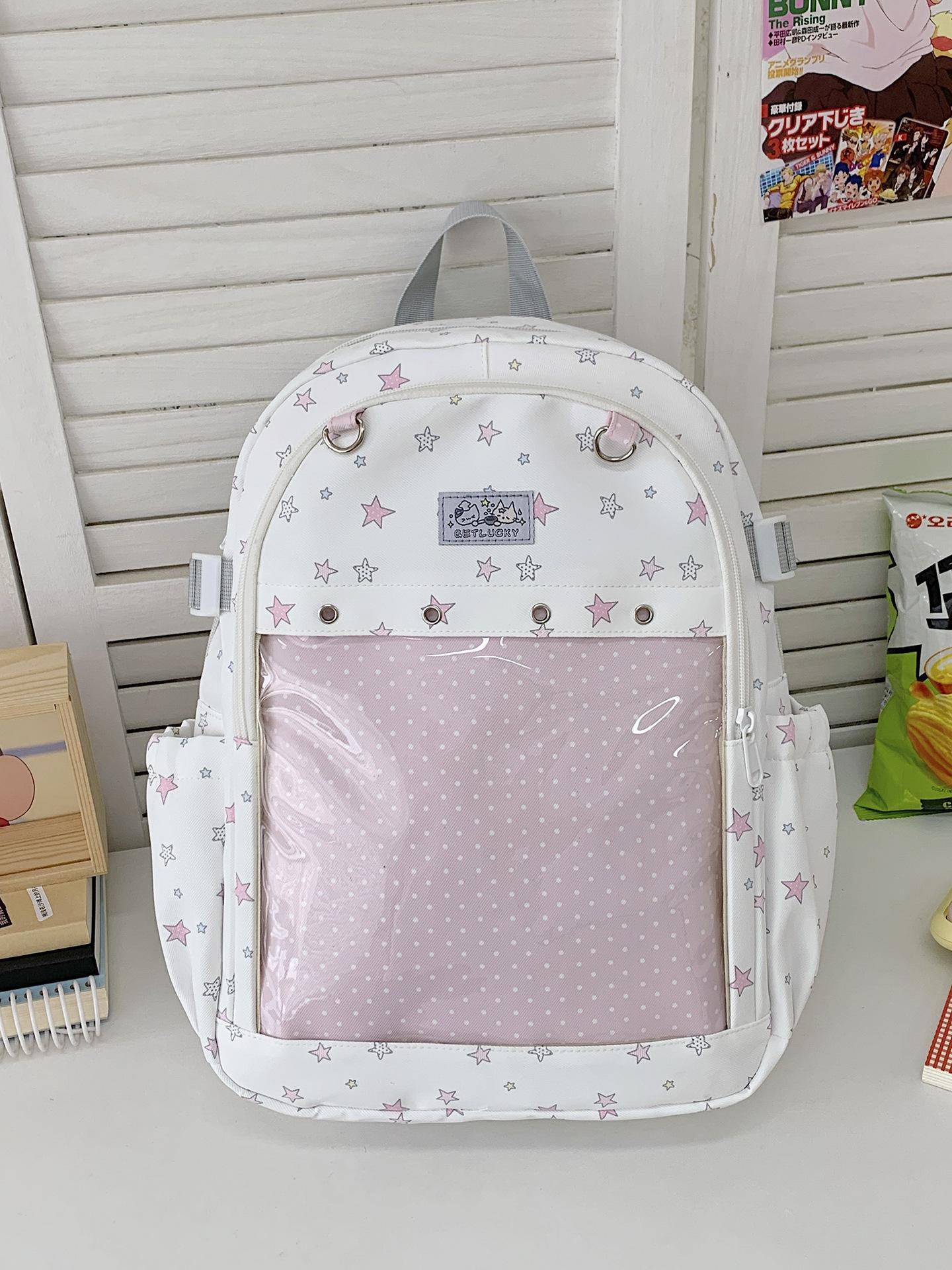 Cute Kawaii Ulzzang Ita Bag Sweet Backpack Coquette Aesthetic Back Pack Y2K Daypack With Clear Pockets With Clear Pockets 40X30X12CM белый