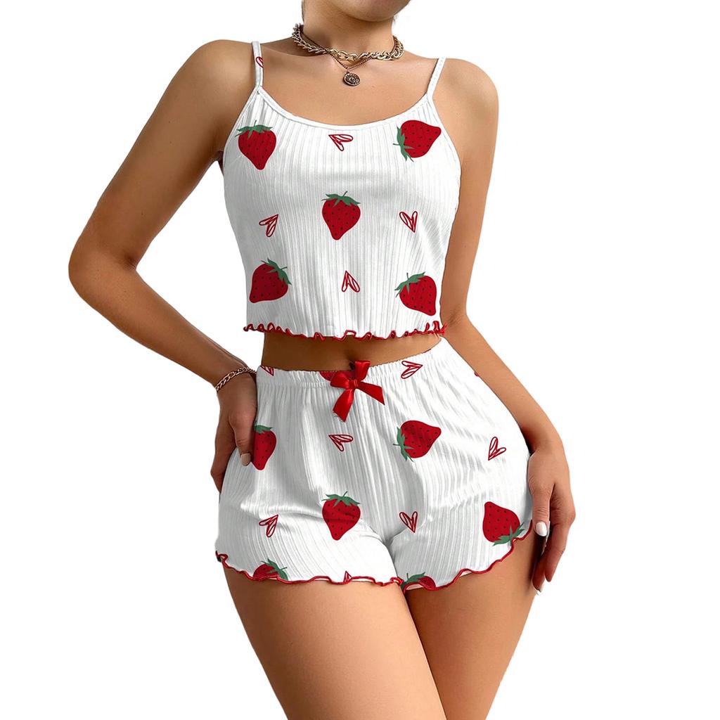 Weiches 2-teiliges Pyjama-Set für Damen, ärmellose Shorts, Loungewear-Sets, Pyjamas, Nachtwäsche