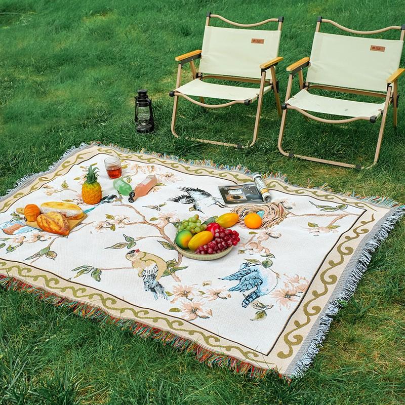 Bohemian Style Cotton Linen Tablecloth Picnic Blanket Outdoor Camping Mat Waterproof Ground Cover